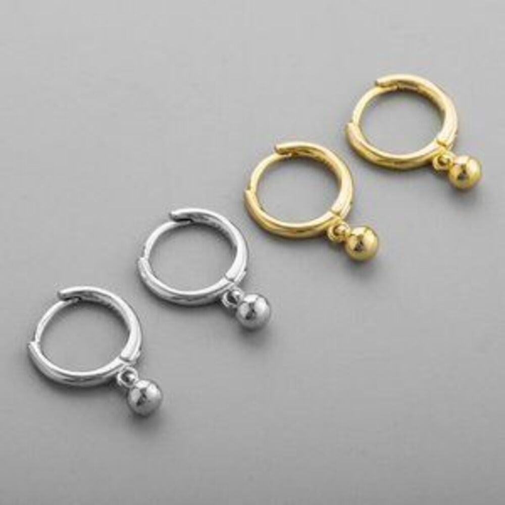 *NEW 925 Sterling Silver Bead Drop Hoop Earrings